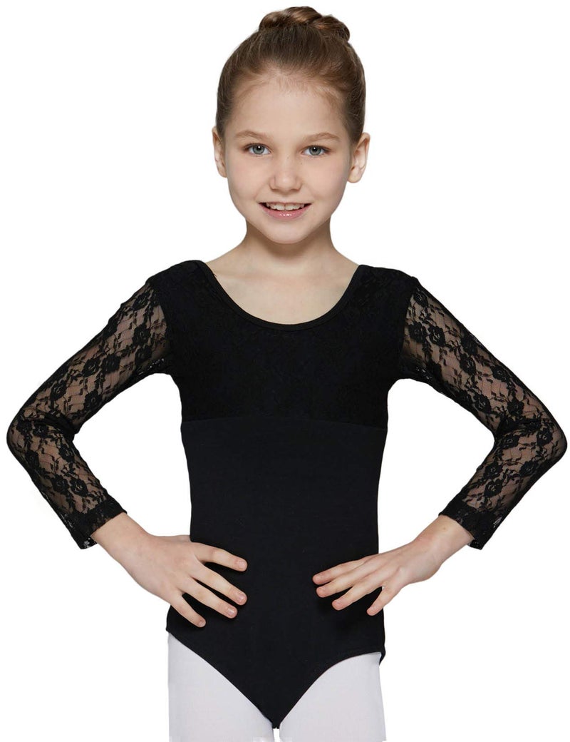 MdnMd Black Gymnastic Ballet Dance Lace Leotard for Girls Toddler Bodysuit Long Sleeve (Black, Age 4-6 / 4t,5t) - Image 1